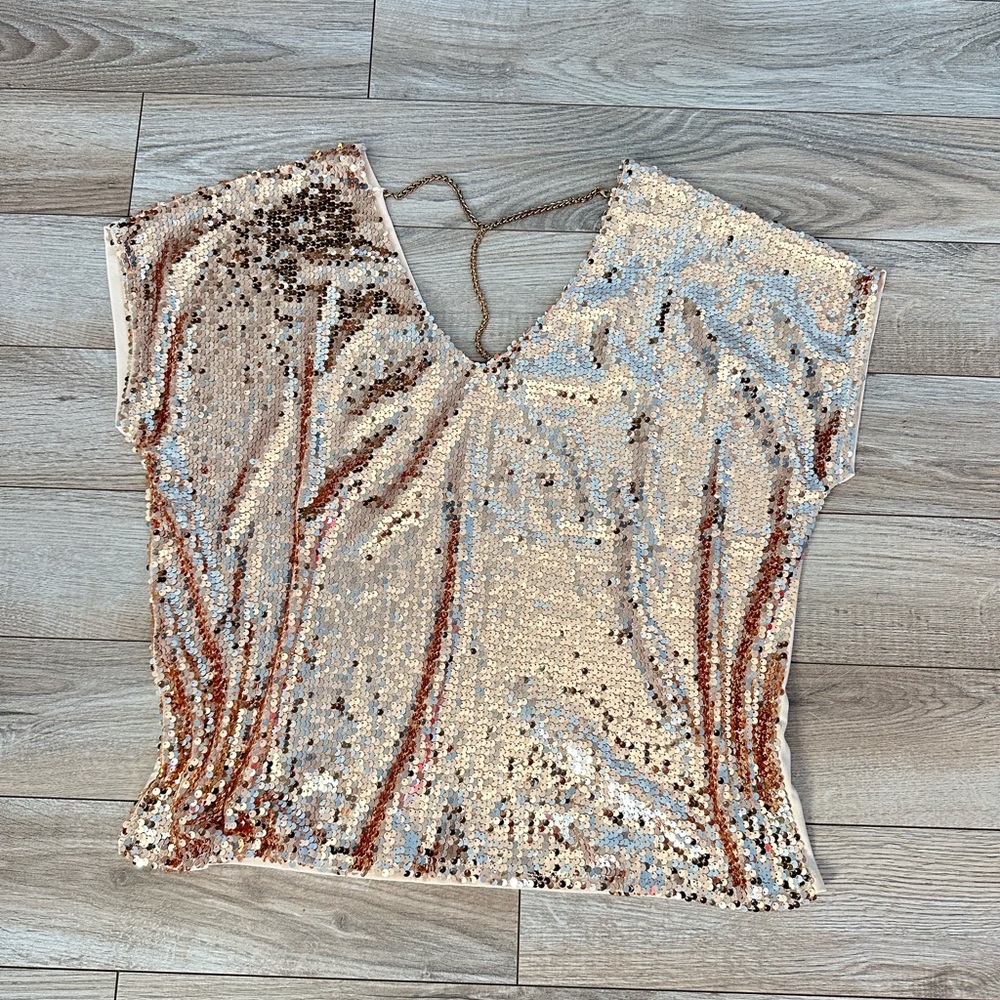 Sequin V-Neck Women Top - Cream and Brown